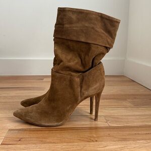 Schutz Ashlee Stiletto Camel Suede Slouch Bootie Sz 10.5